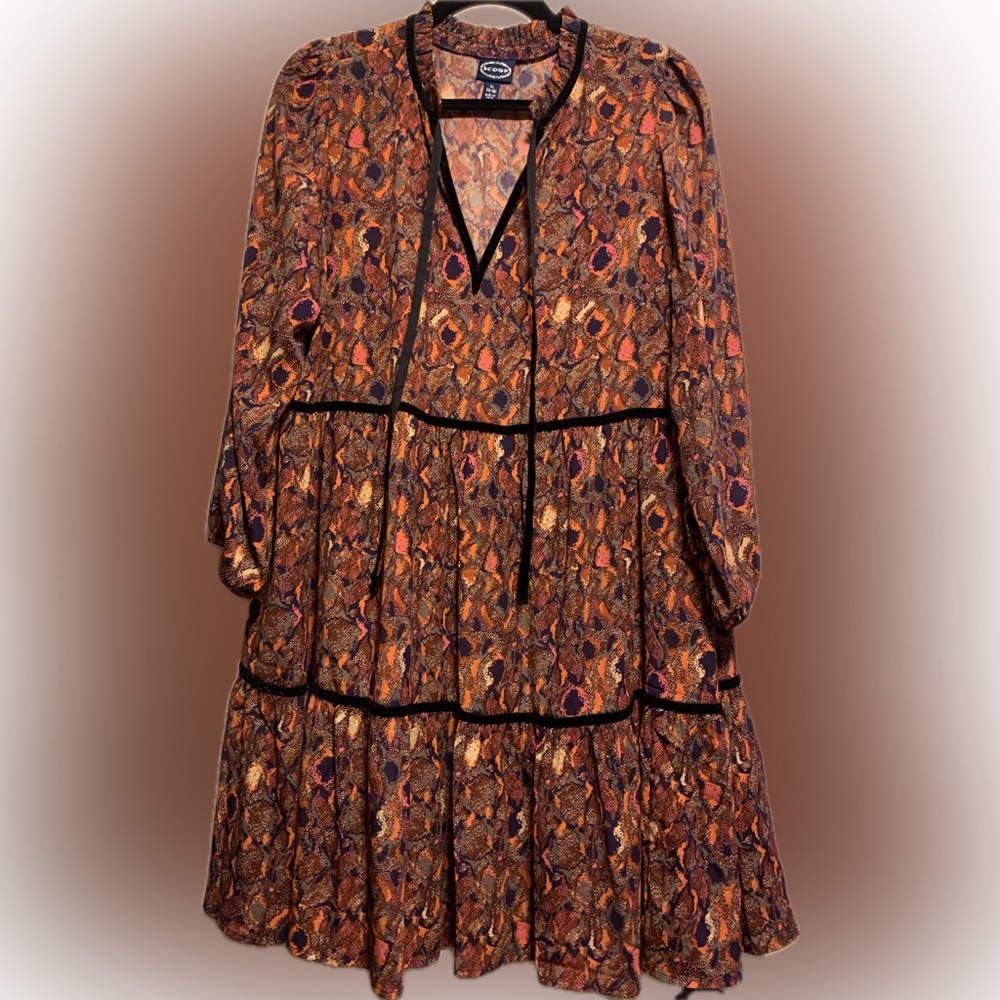 Women's Velvet Trim Tiered Dress